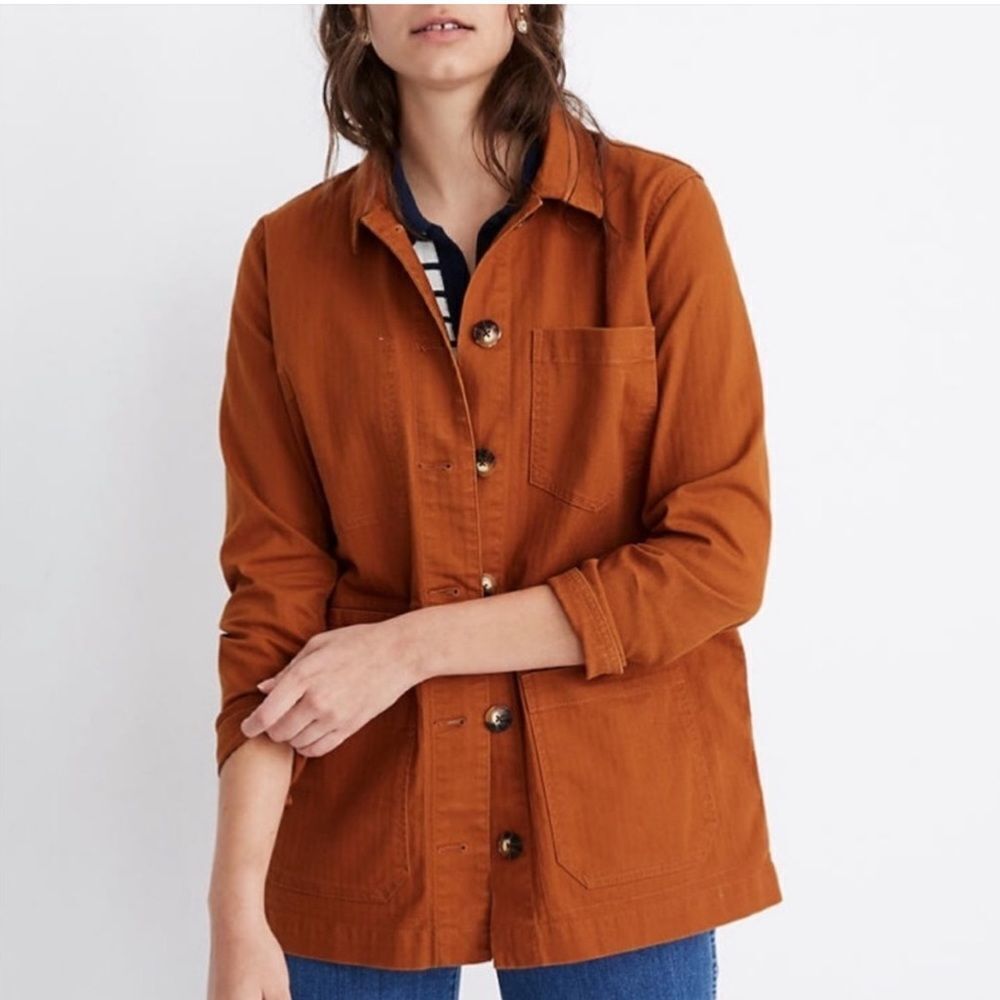 Madewell Becker Oversized Button Up Chore Coat Jacket Burnt Sienna Orange